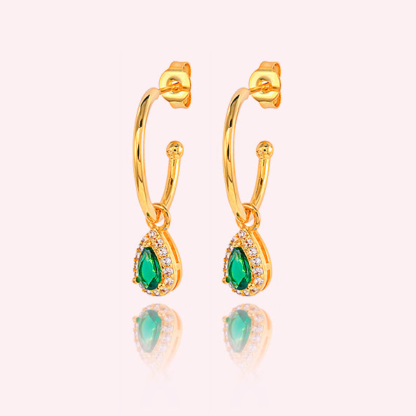 Emerald crystal drop hoops