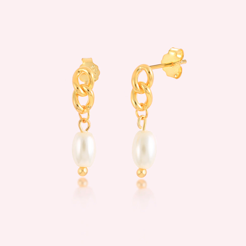 Chain pearl drop studs