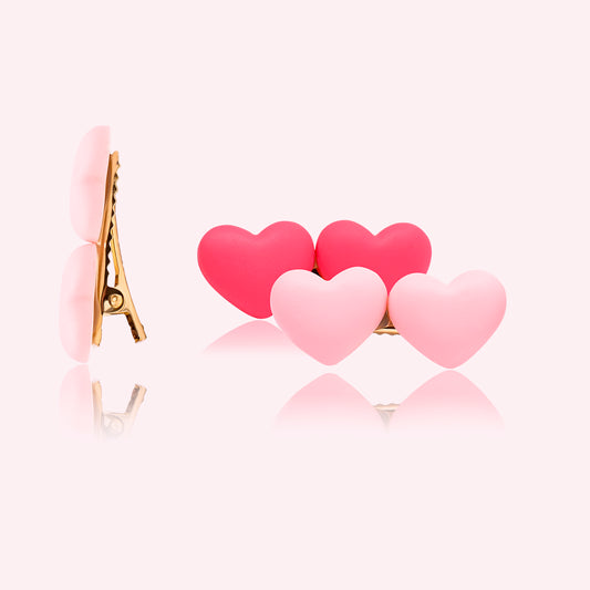 Double pink heart hairclips