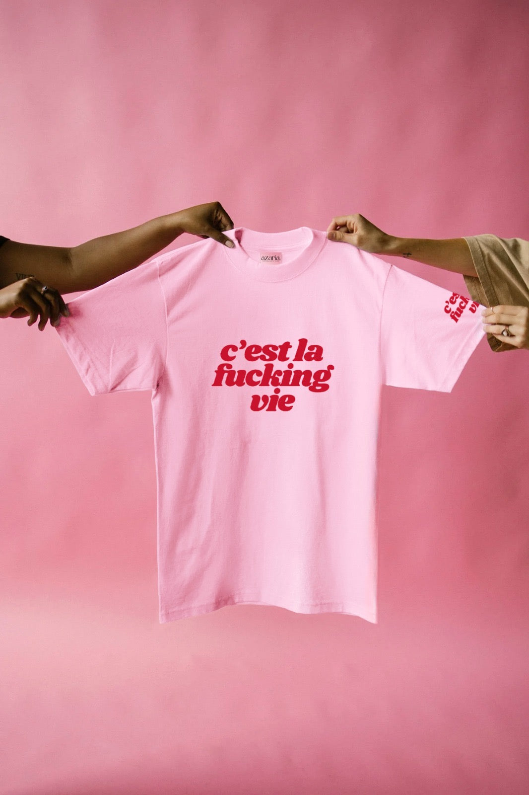 ''C'est la fucking vie'' azaria pink t-shirt